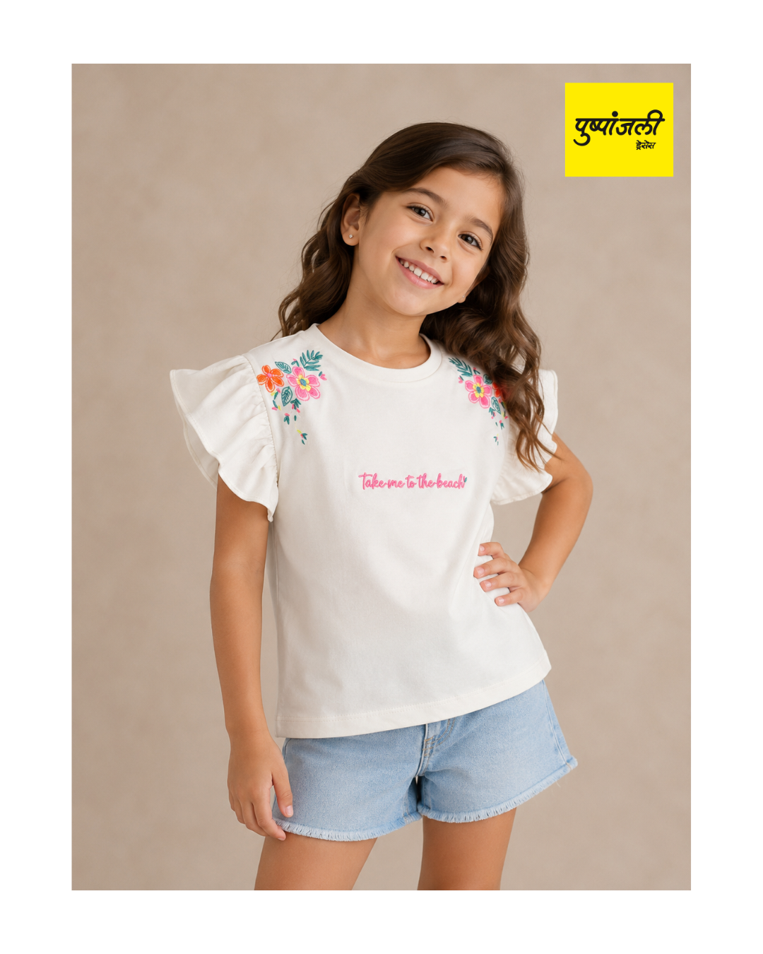Girls White Color Embroidery Top