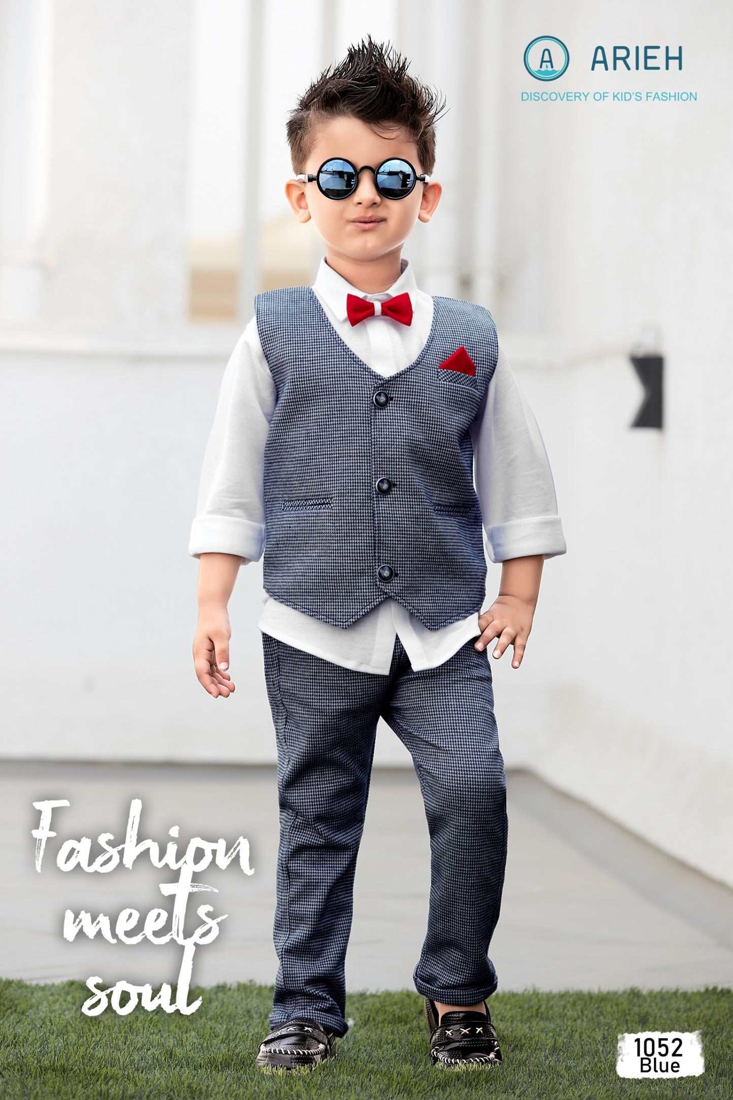 Boys Waist Coat Micro Checks Pants Set