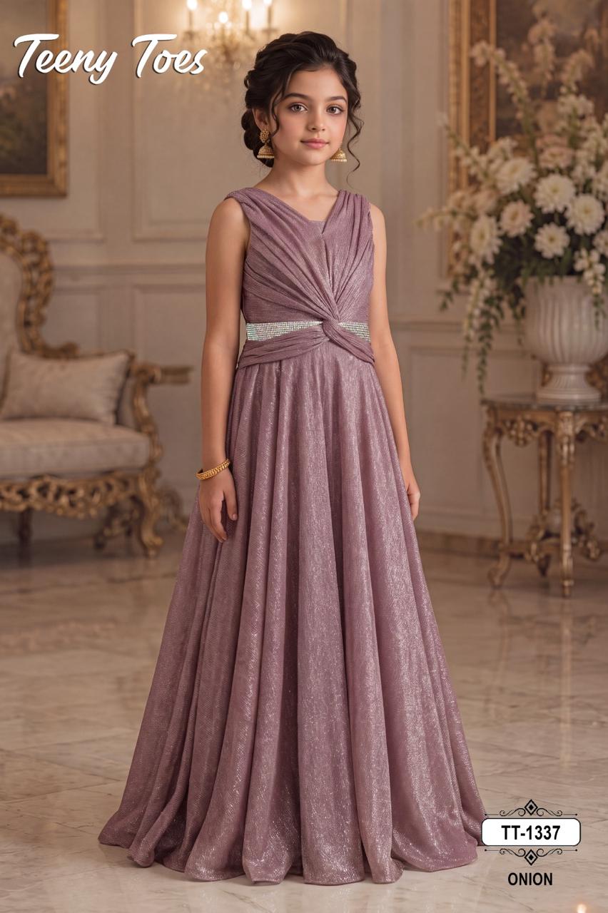 Girls Korean Twisted Knot Design Party Gown