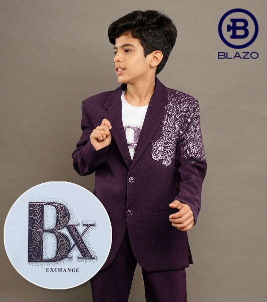 Boys Party Wear Blazer with Embossed Tiger Print