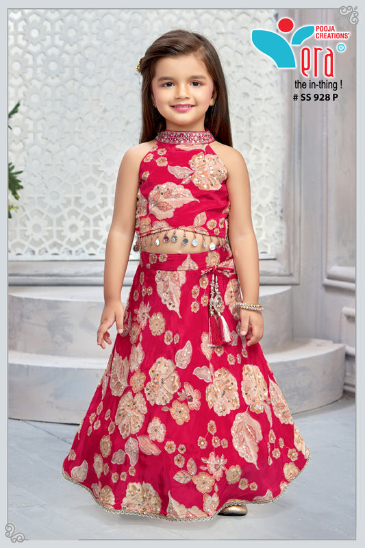 Girls Sequence Work + Print Choli Set