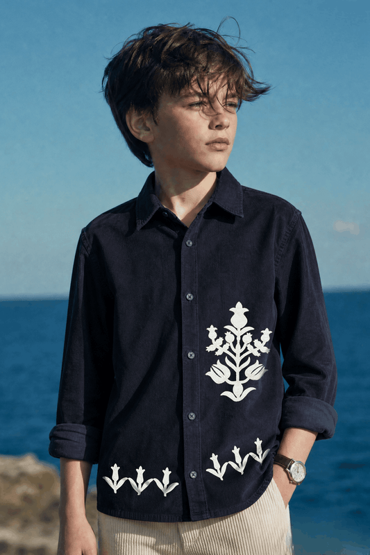 Boys Floral Embroidered Full-Sleeve Shirt