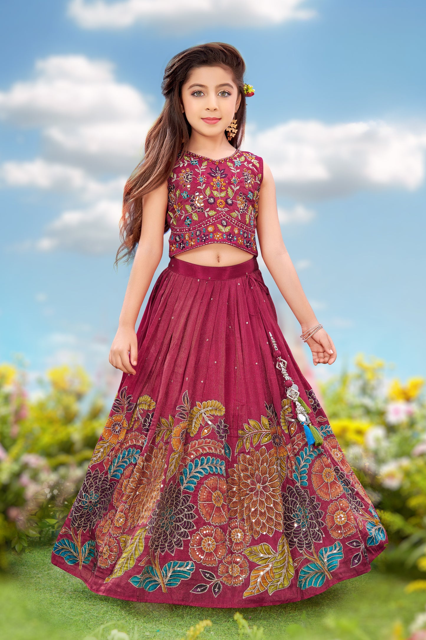 Era Vibrant Print+Handwork Silk Choli Set