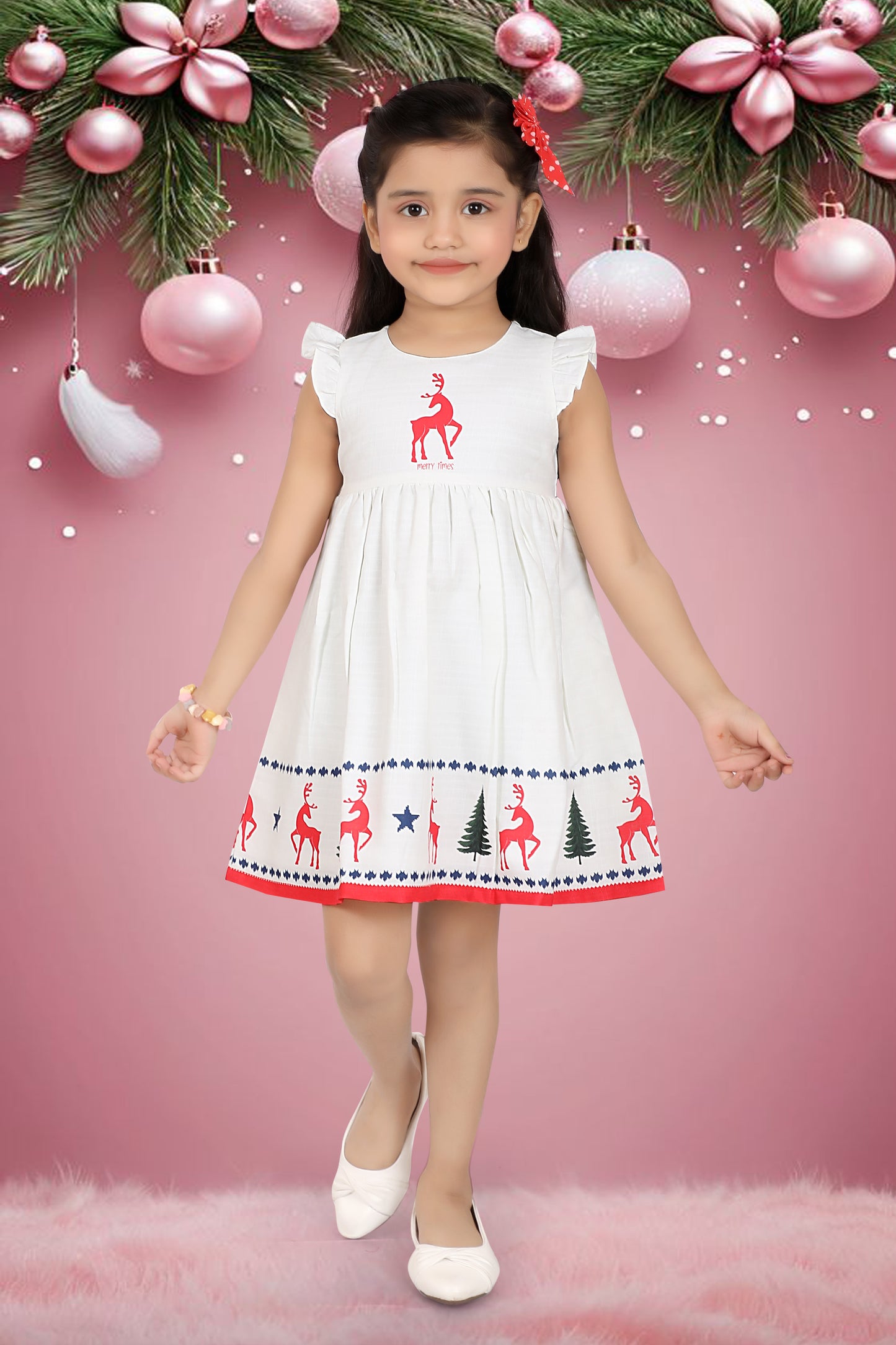 Santa White Color Digital Print Frock