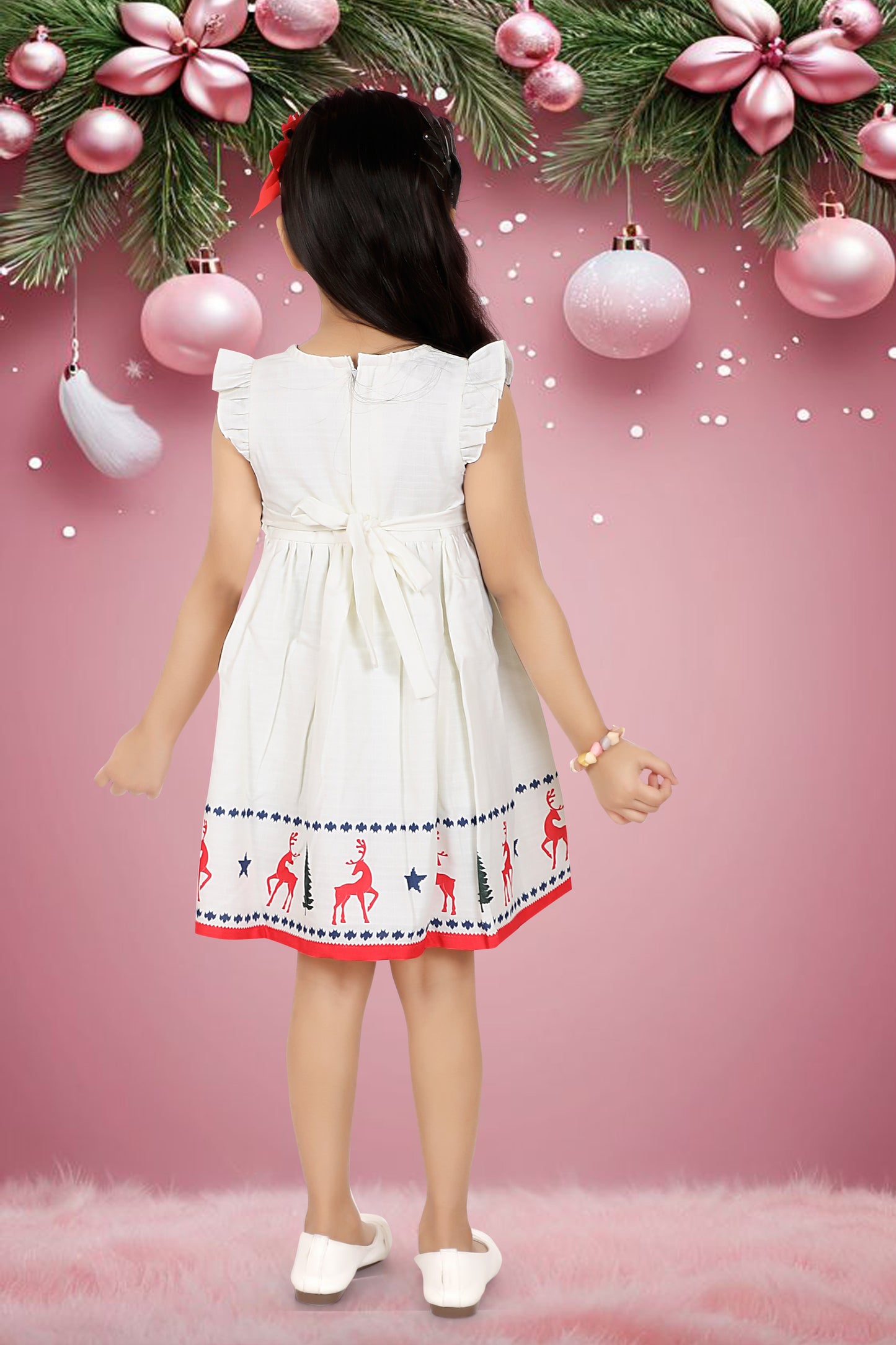 Santa White Color Digital Print Frock