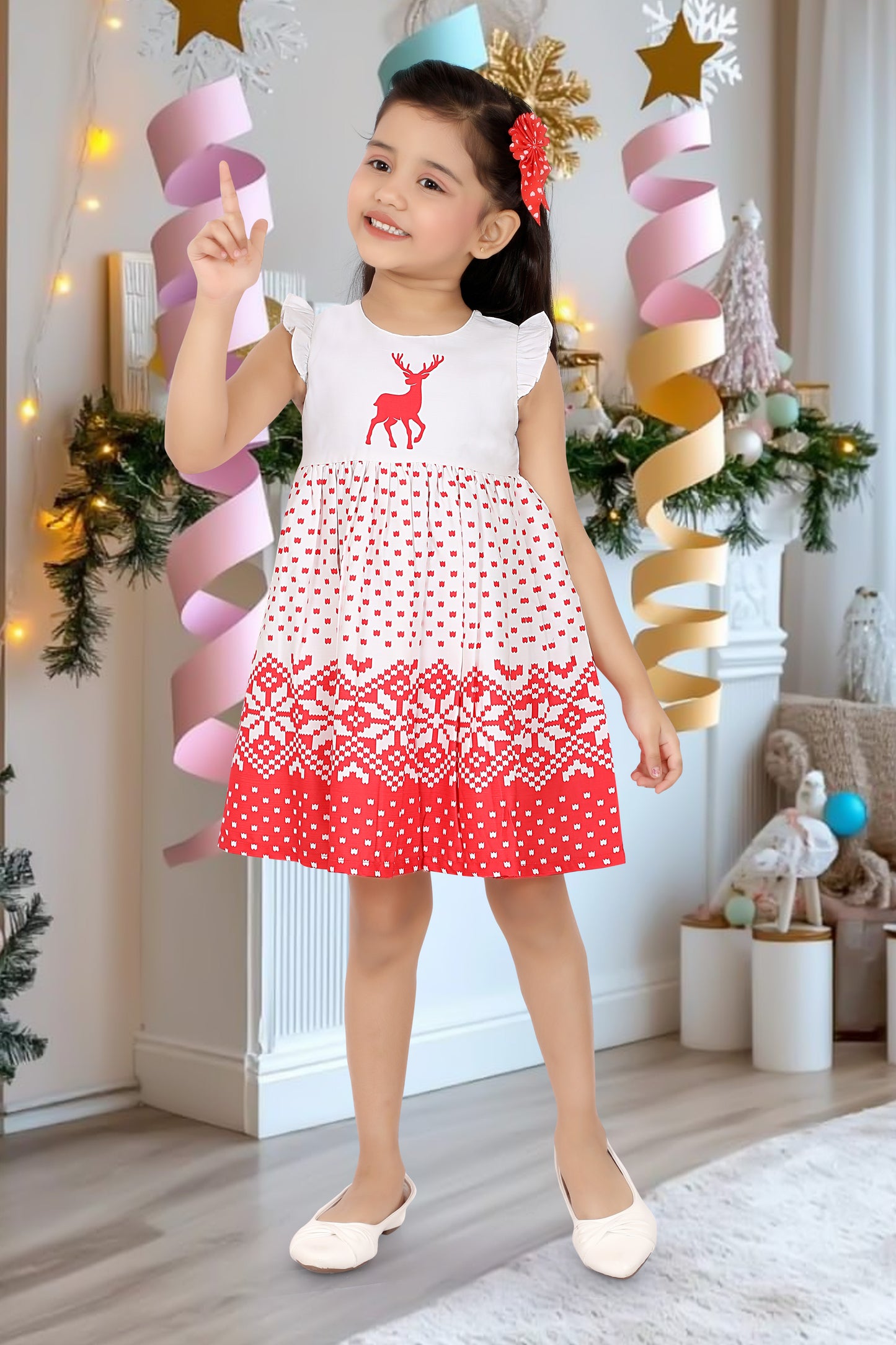 Santa Red Color Digital Print Frock