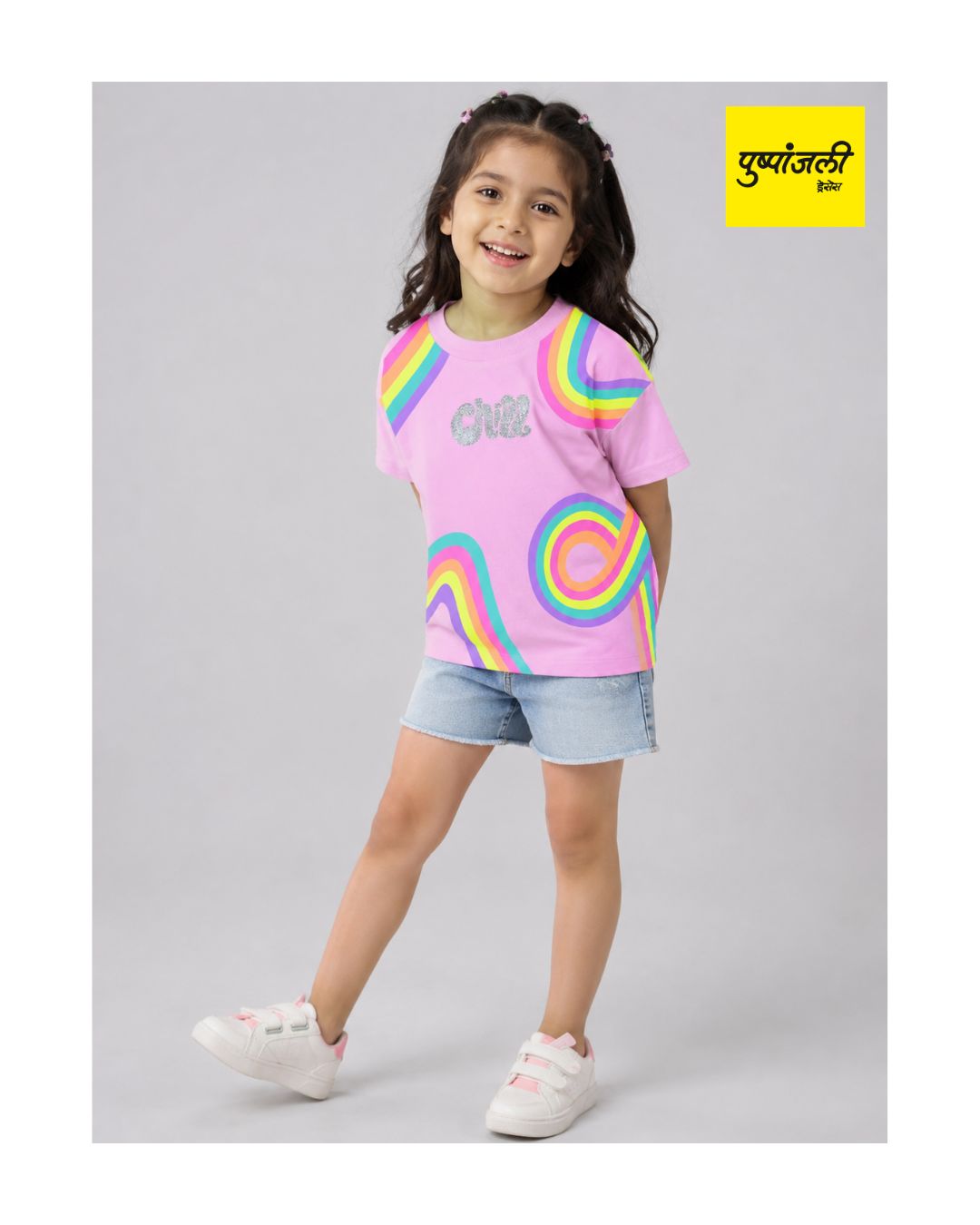 Girls Pure Cotton Printed Neon Top