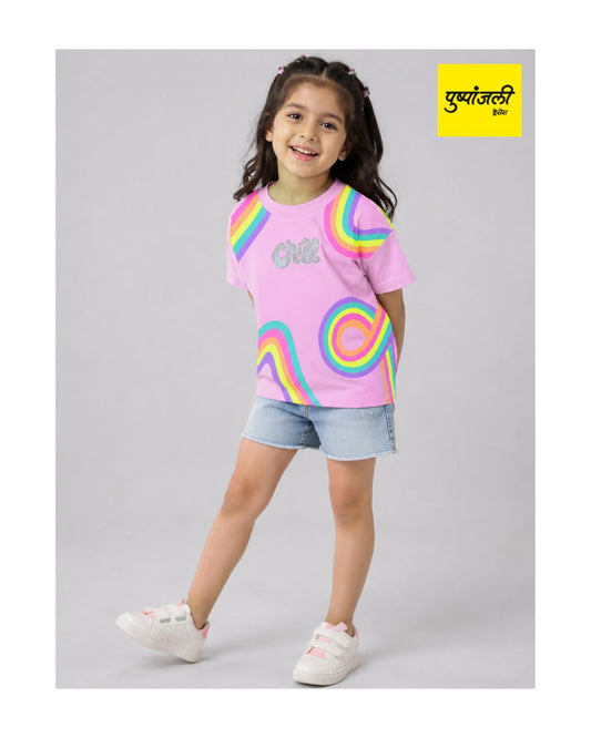 Girls Pure Cotton Printed Neon Top