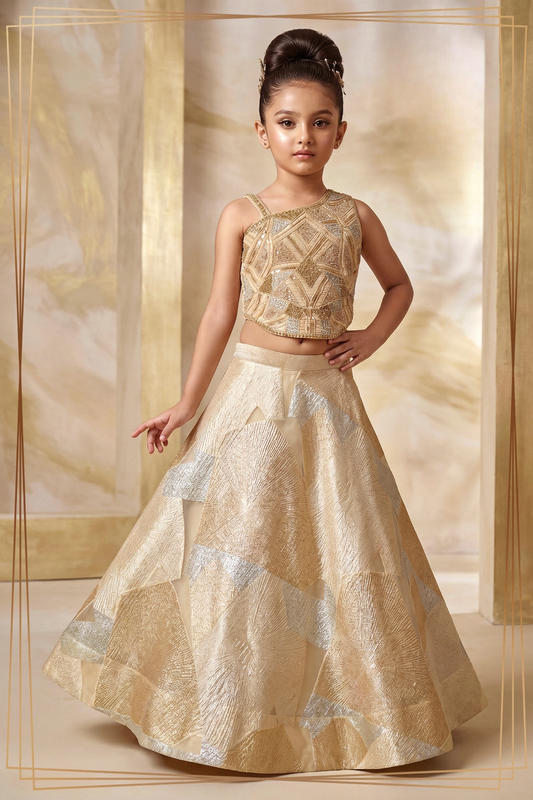 Girls Designer Golden Ethnic Choli