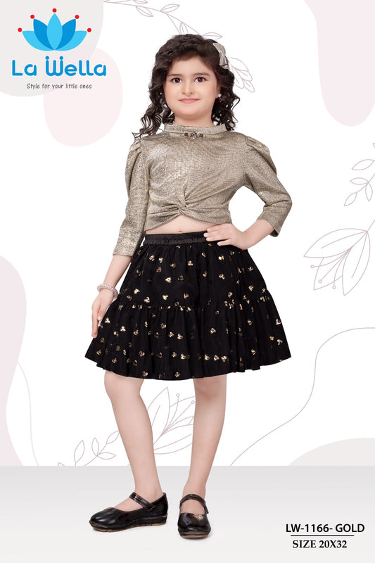Girls Black & Golden Skirt-Top Set