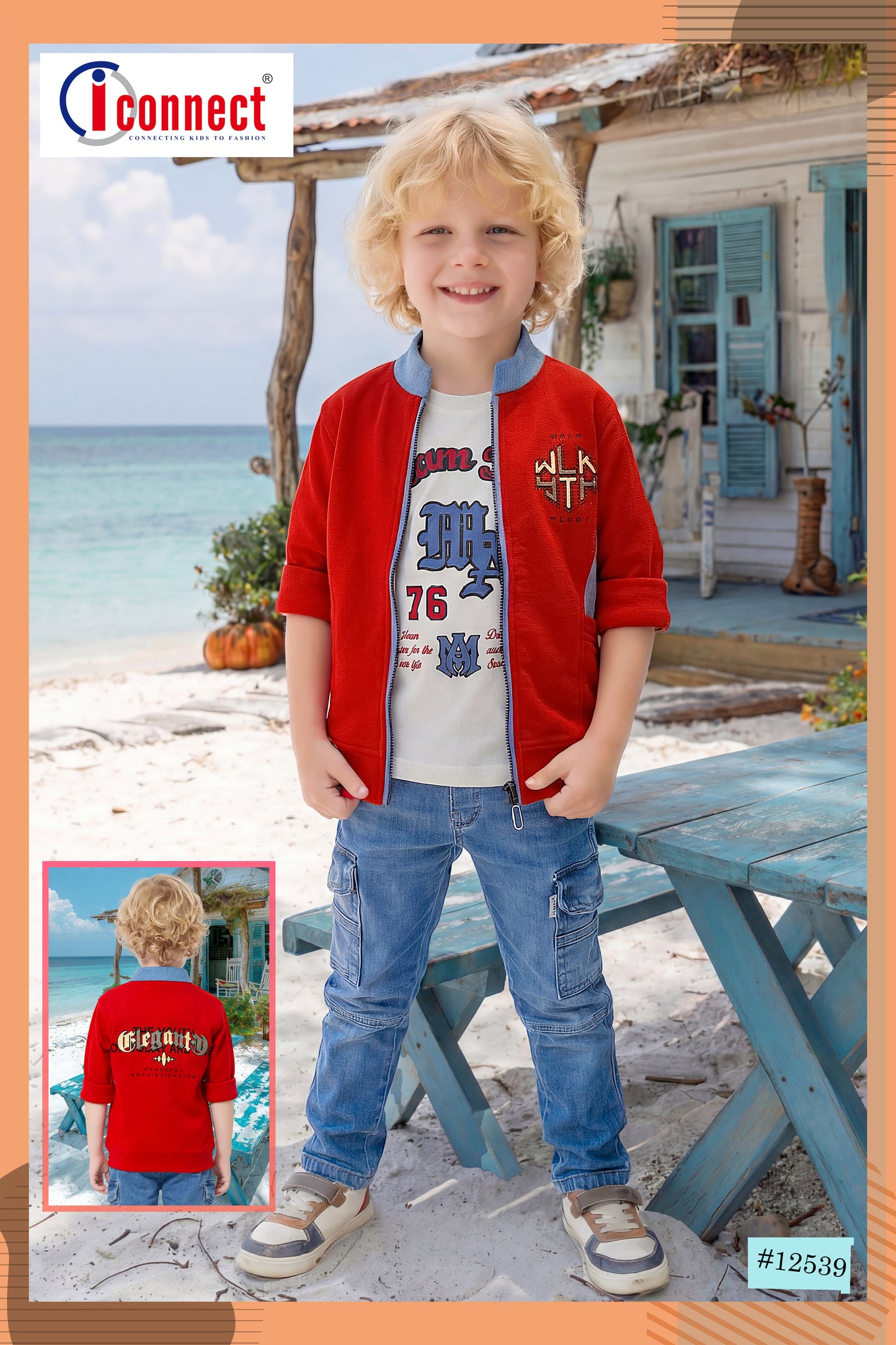 Boys Red Denim Jacket Set