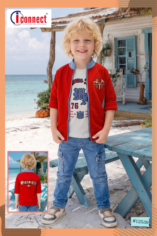 Boys Red Denim Jacket Set