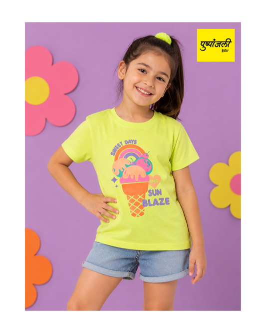 Girls Sweet Days Printed Yellow Top