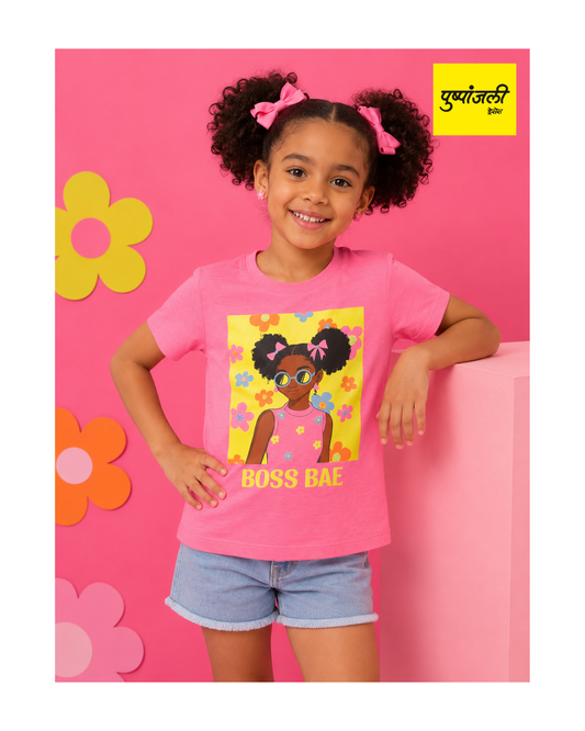 Girls Boss Bae Printed Pink Top