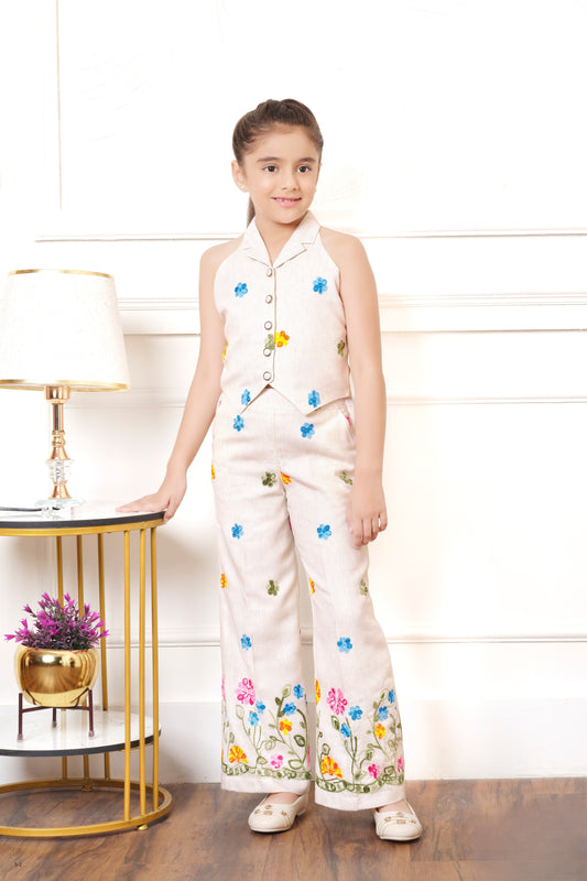 Tiny Baby Natural Cotten Fabric Palazzo Set with Embroidery