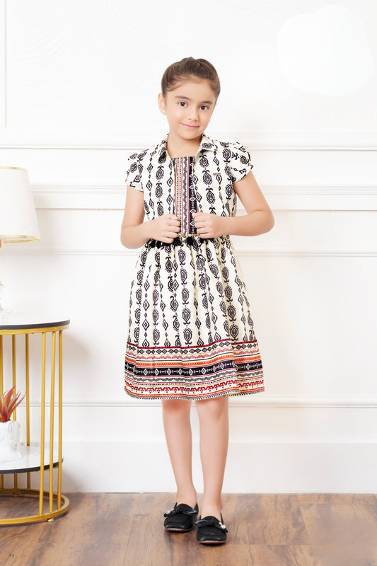 Tiny baby Cream Colour Cotten Frock with Shrug
