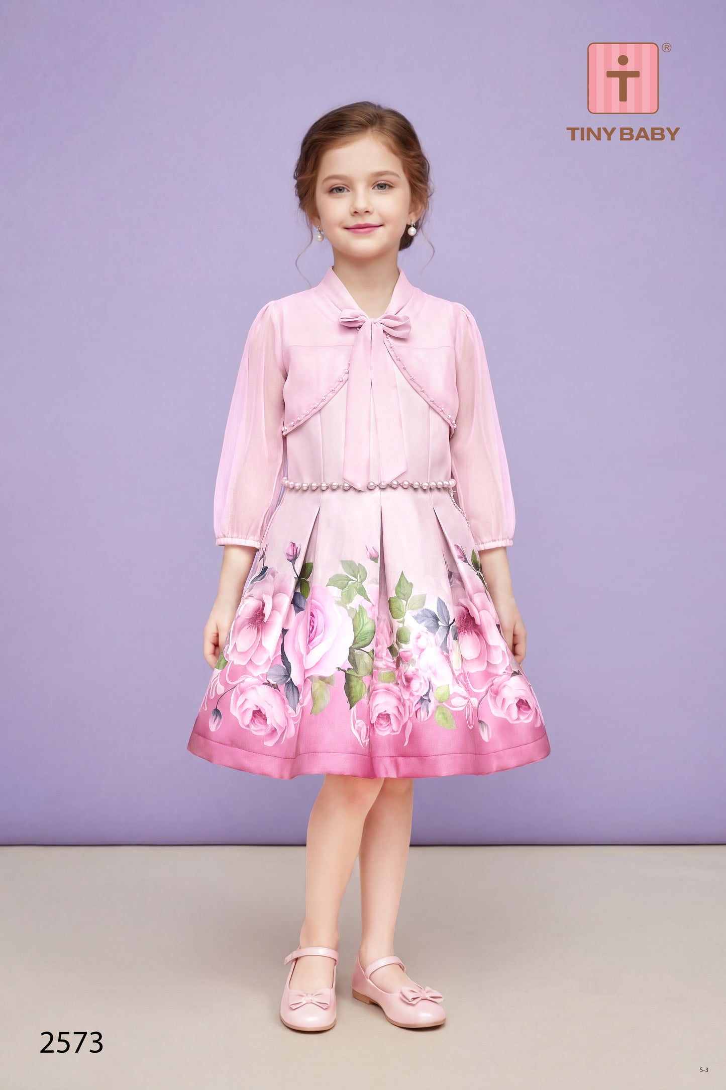 Girls Pink Color Tissue Fabric Printed Frock