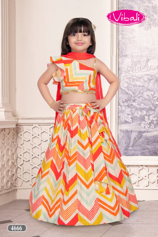 Vibali Geometric Print Orange Choli Set
