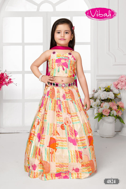 Vibali Printed Cream Floral Choli Set