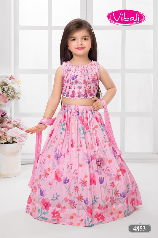 Vibali Printed Baby Pink Choli Set