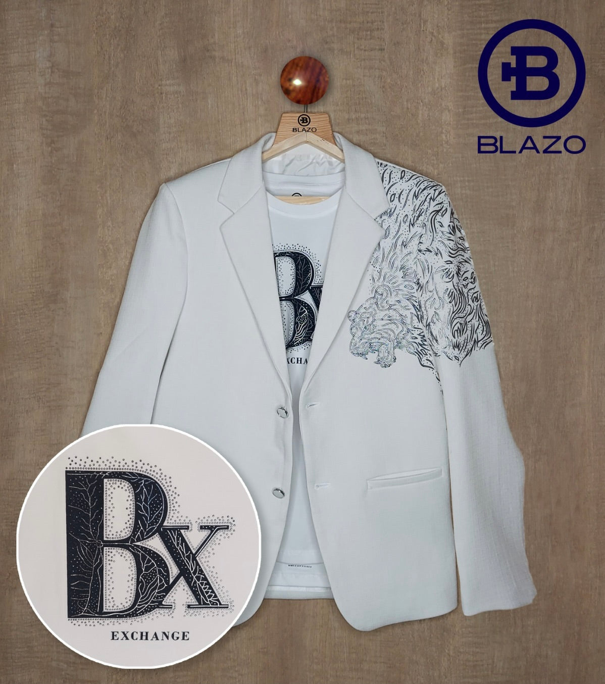 Boys Party Wear Blazer with Embossed Tiger Print (Jacket + T.Shirt)