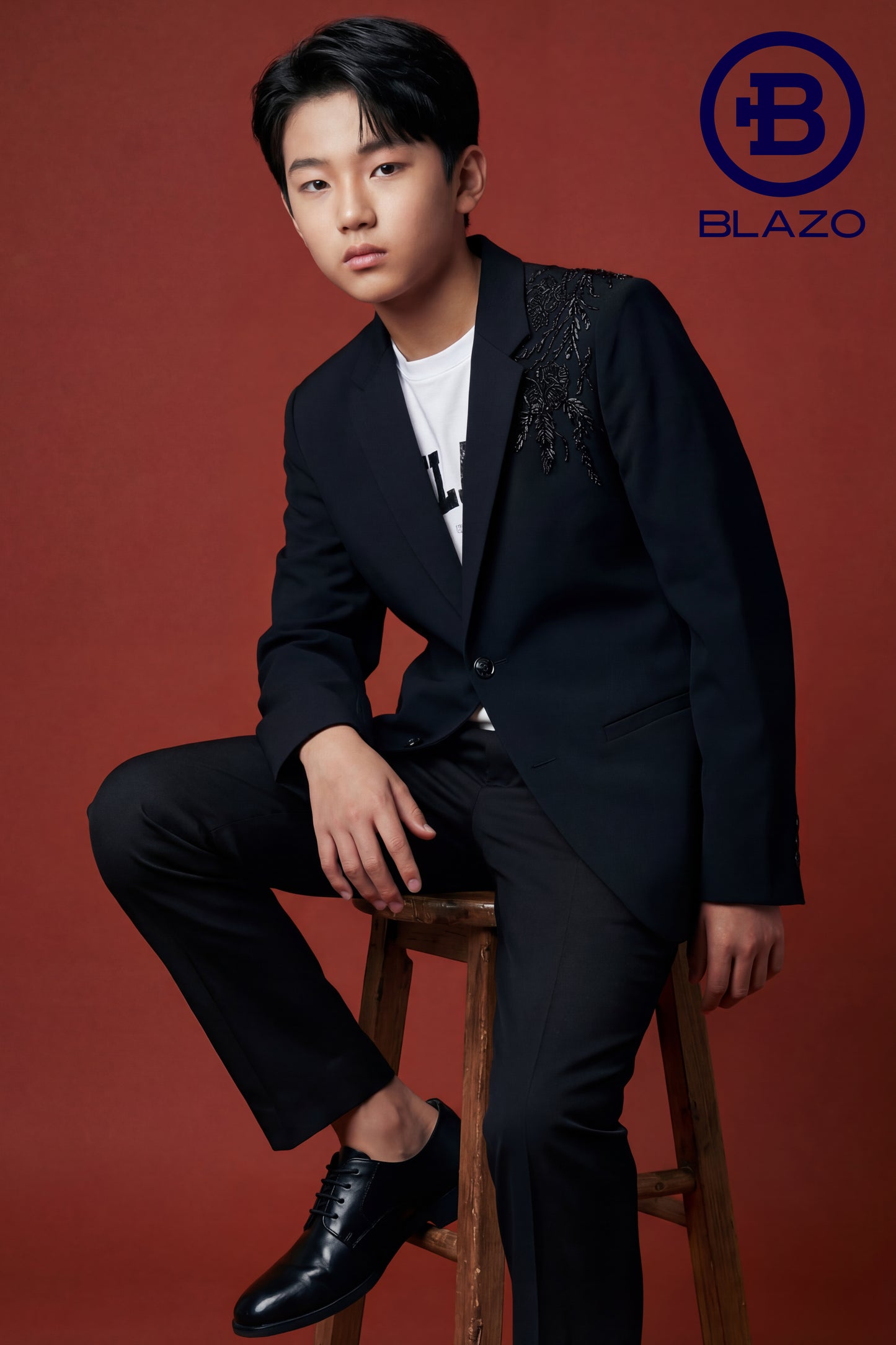 Boys Black Color Bead Hand-Work Party Jacket (Jacket + T.Shirt)