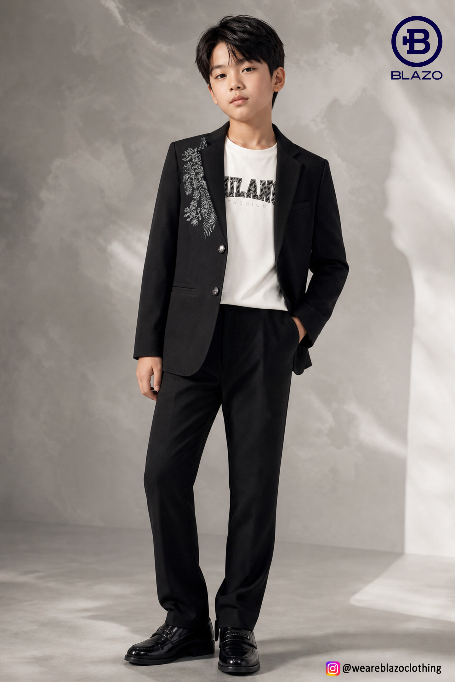 Boys Party Wear Hand Work Black Blazer Set