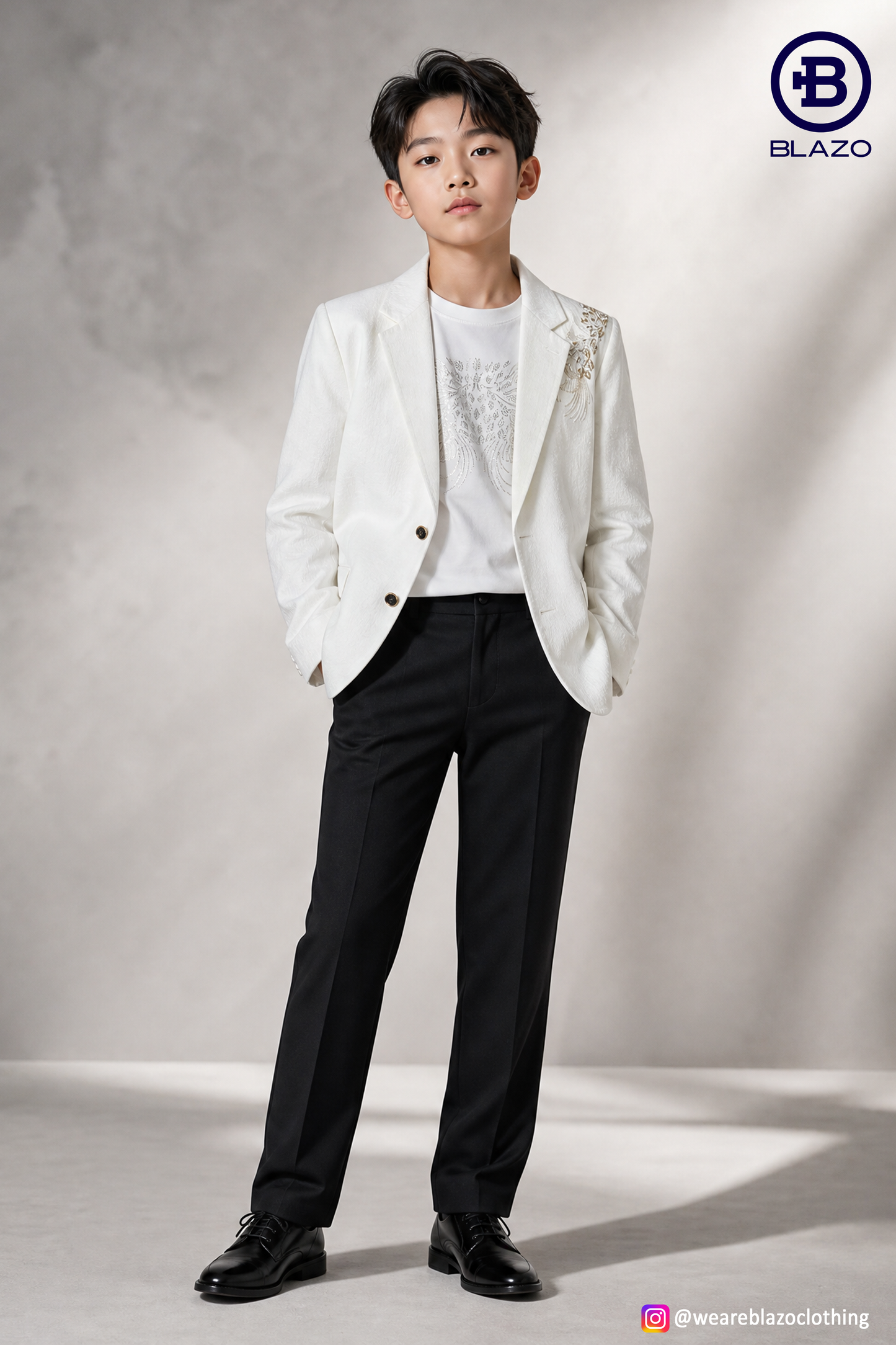 Boys Party Wear Hand Work Cream Blazer Set