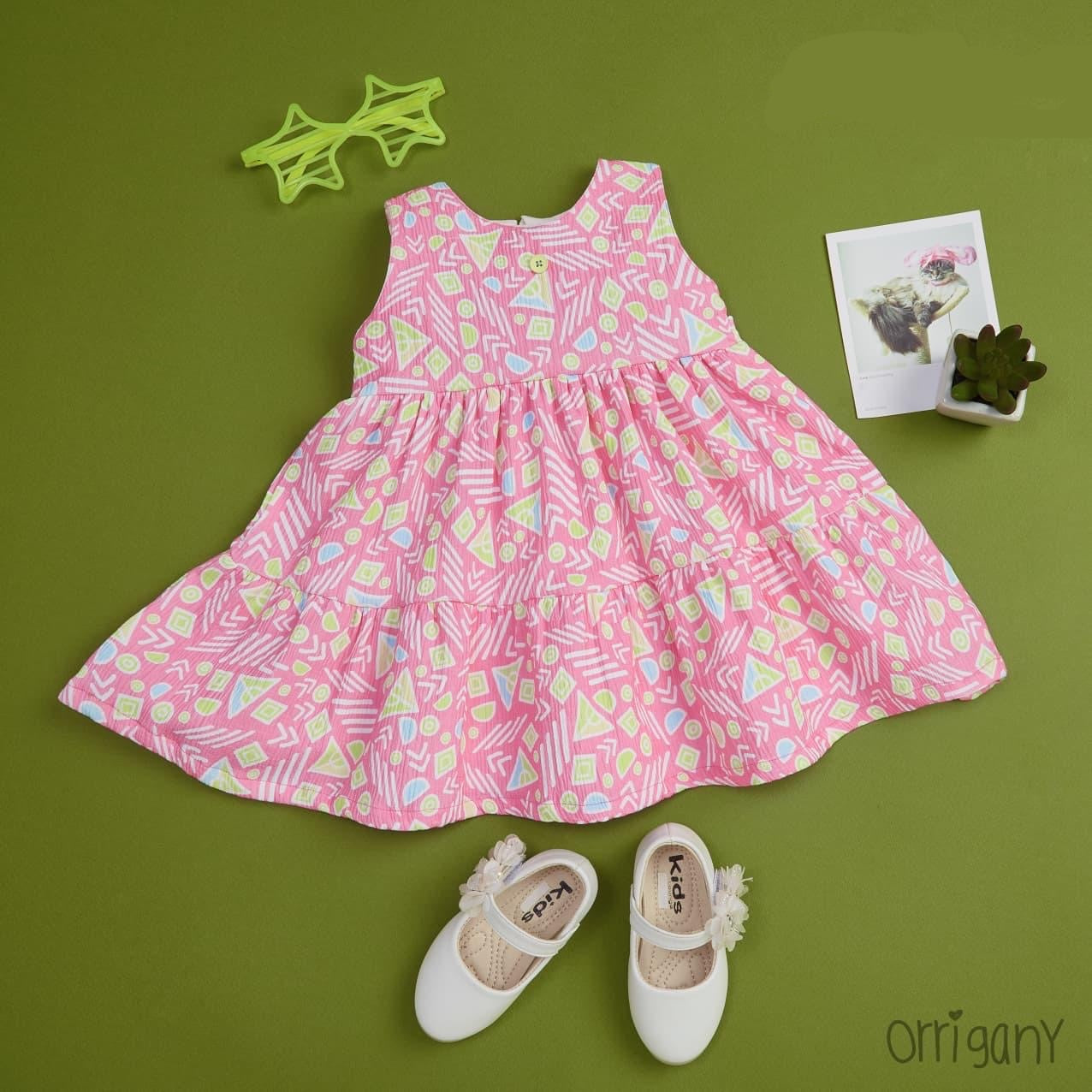 Girls Casual Printed Pink Frock