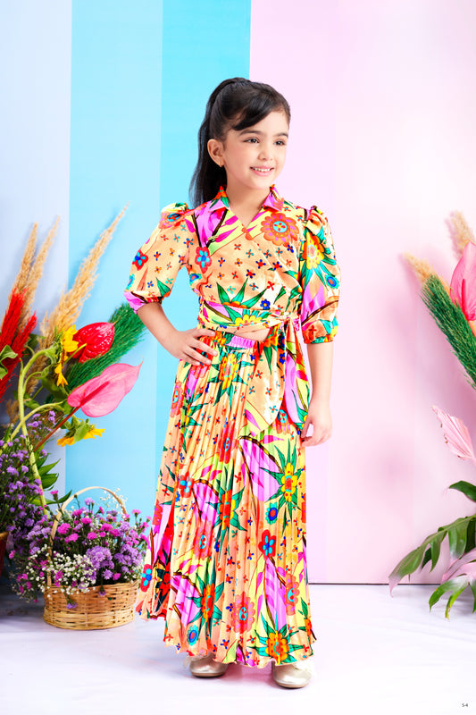 Tiny Baby Floral Satin Long Skirt-Top
