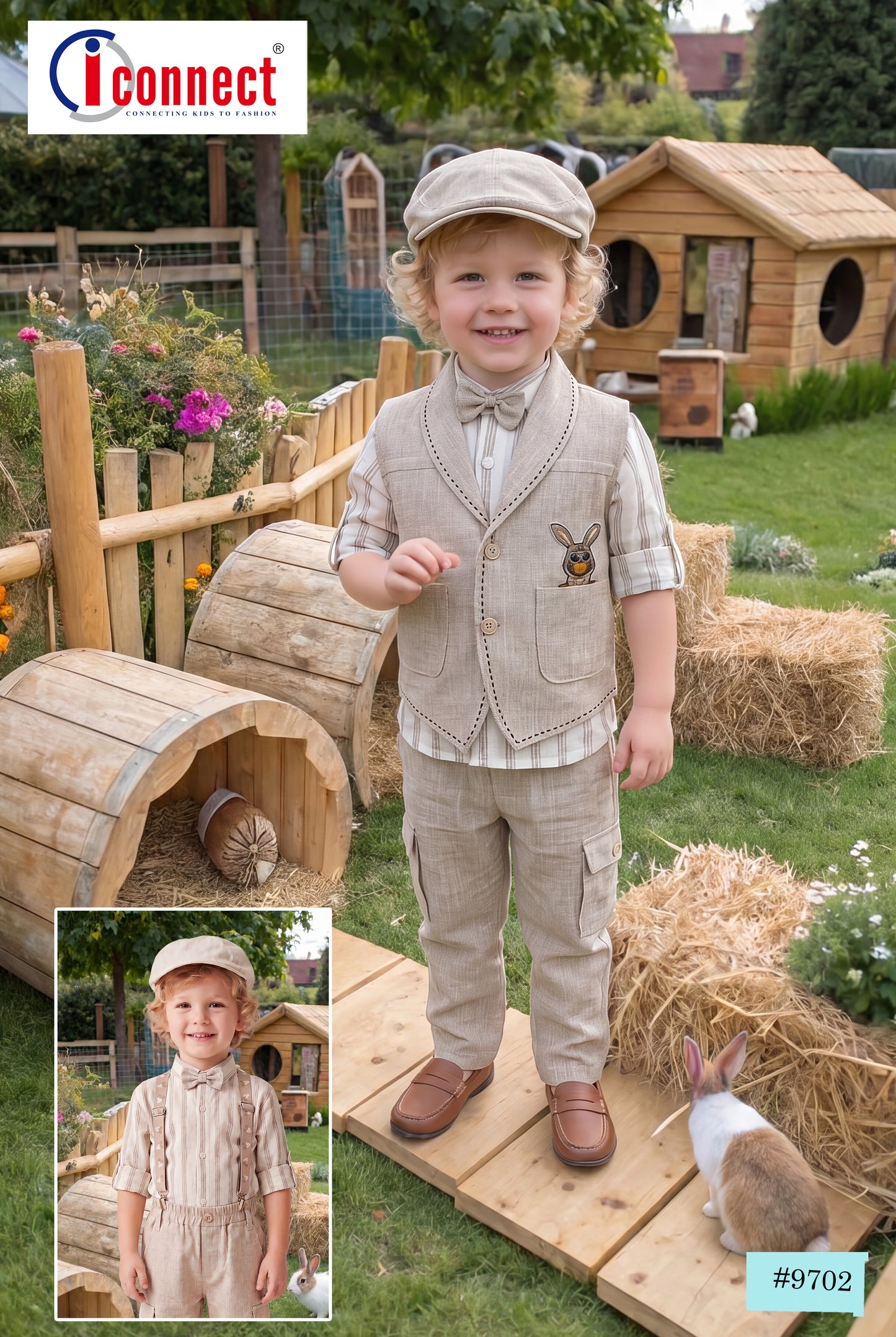 Boys Beige Color Waist Coat Party Wear Set