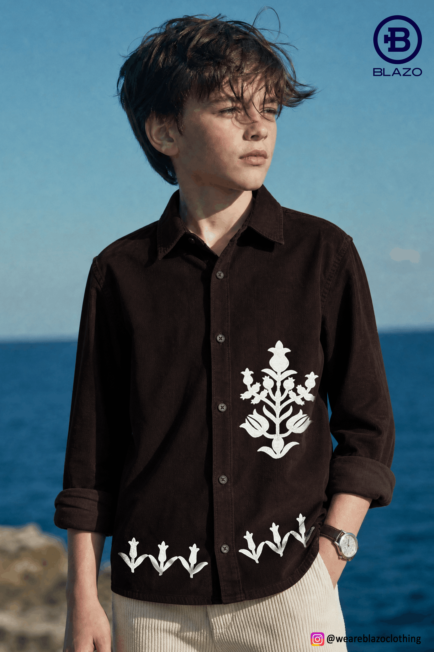 Boys Floral Embroidered Full-Sleeve Shirt