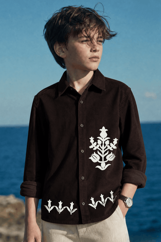 Boys Floral Embroidered Full-Sleeve Shirt