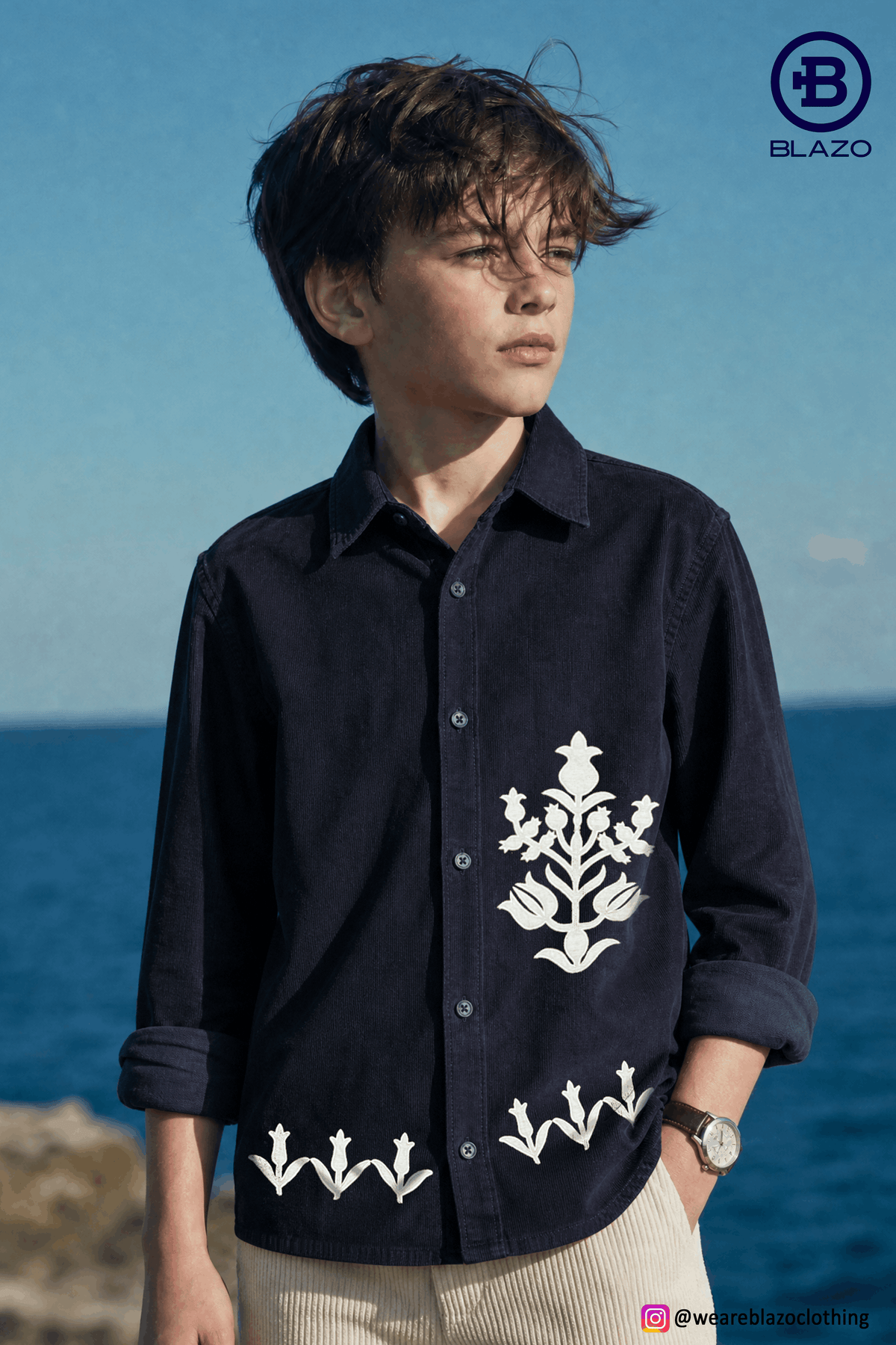 Boys Floral Embroidered Full-Sleeve Shirt