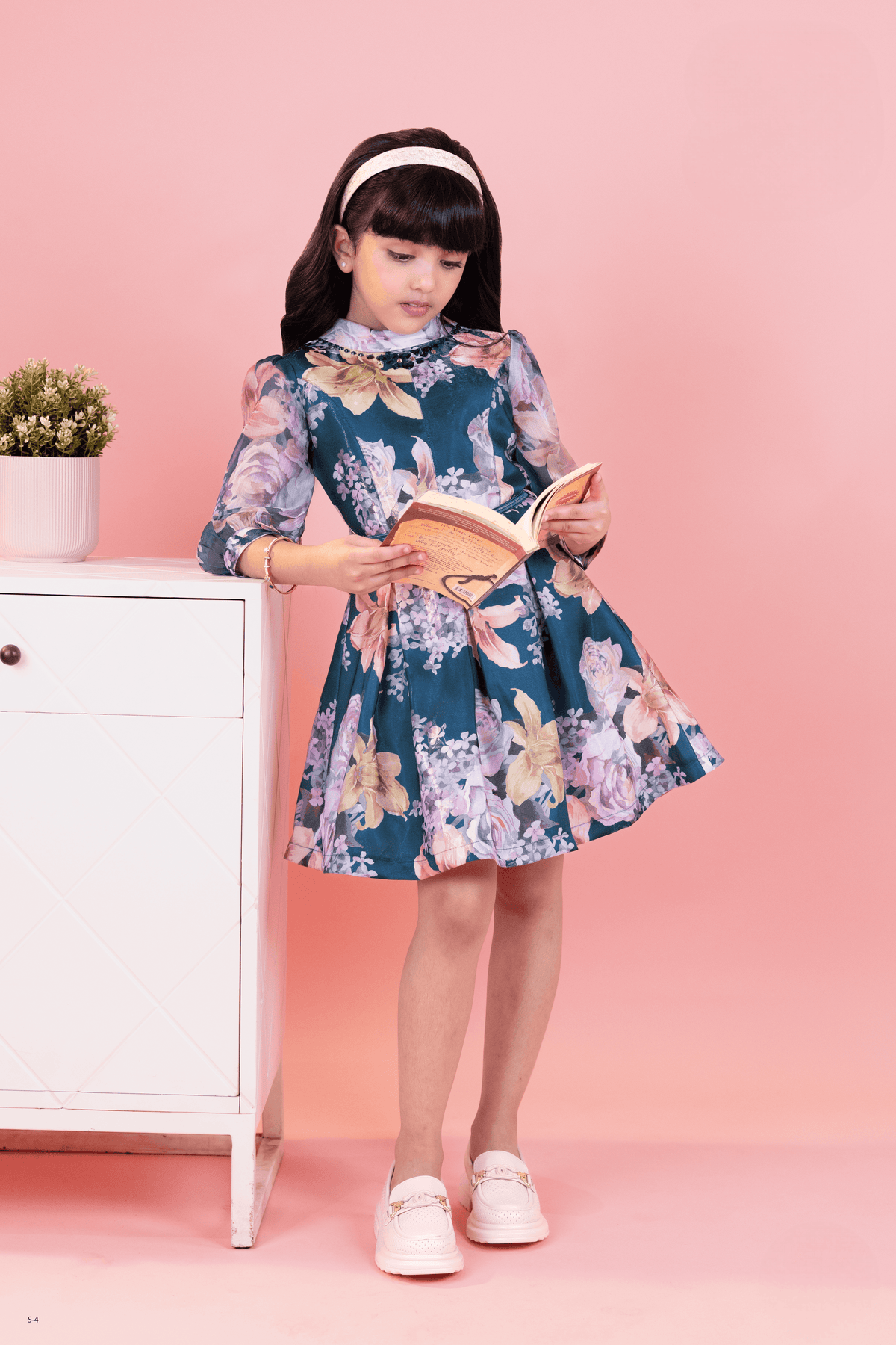 Girls Bright Satin Printed A-line Cut Party Frock