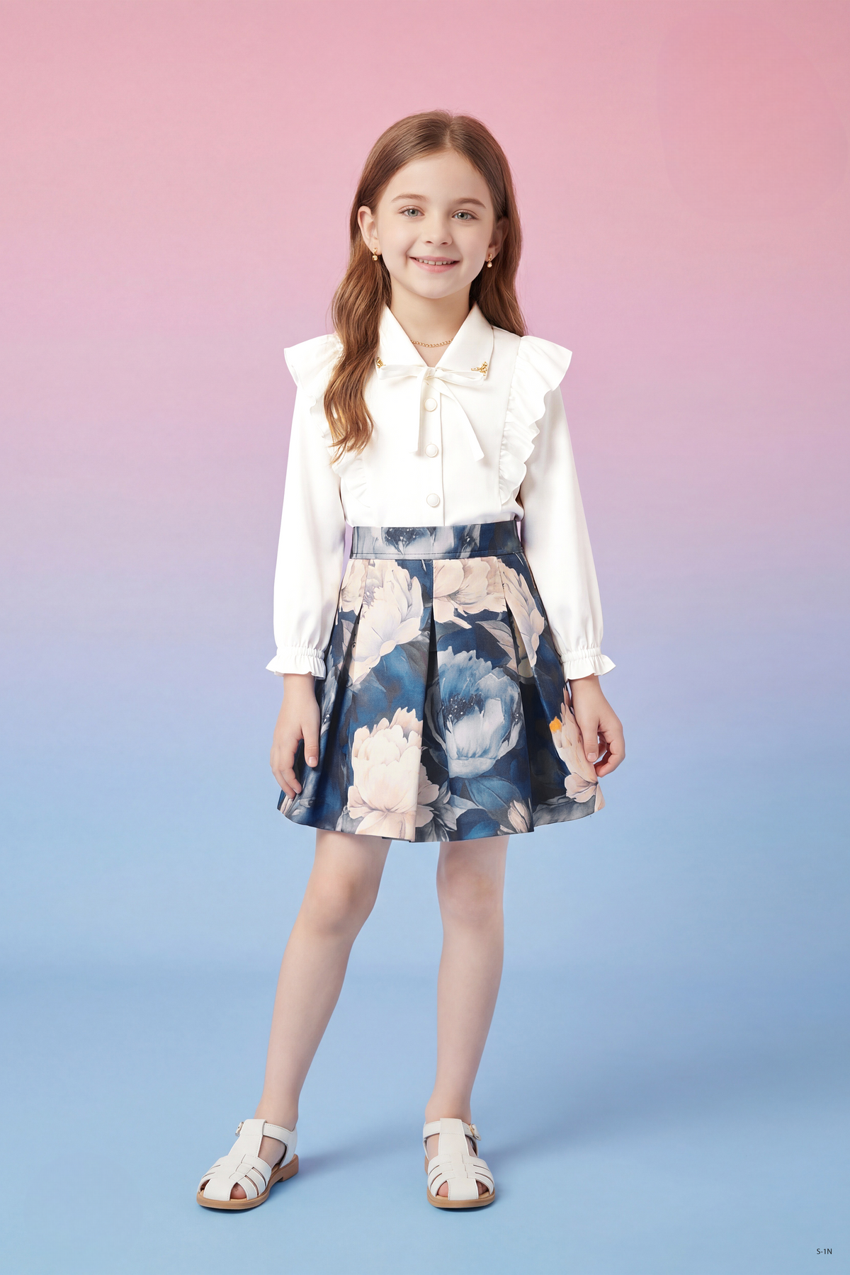Girls Scuba Printed Skirt Top Set