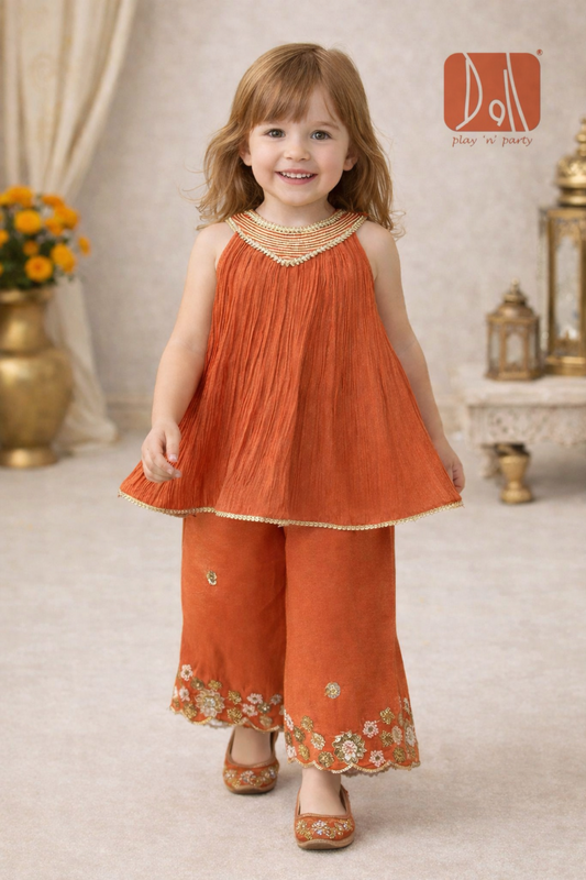 Girls Tissue Silk Ethnic Palazzo Set