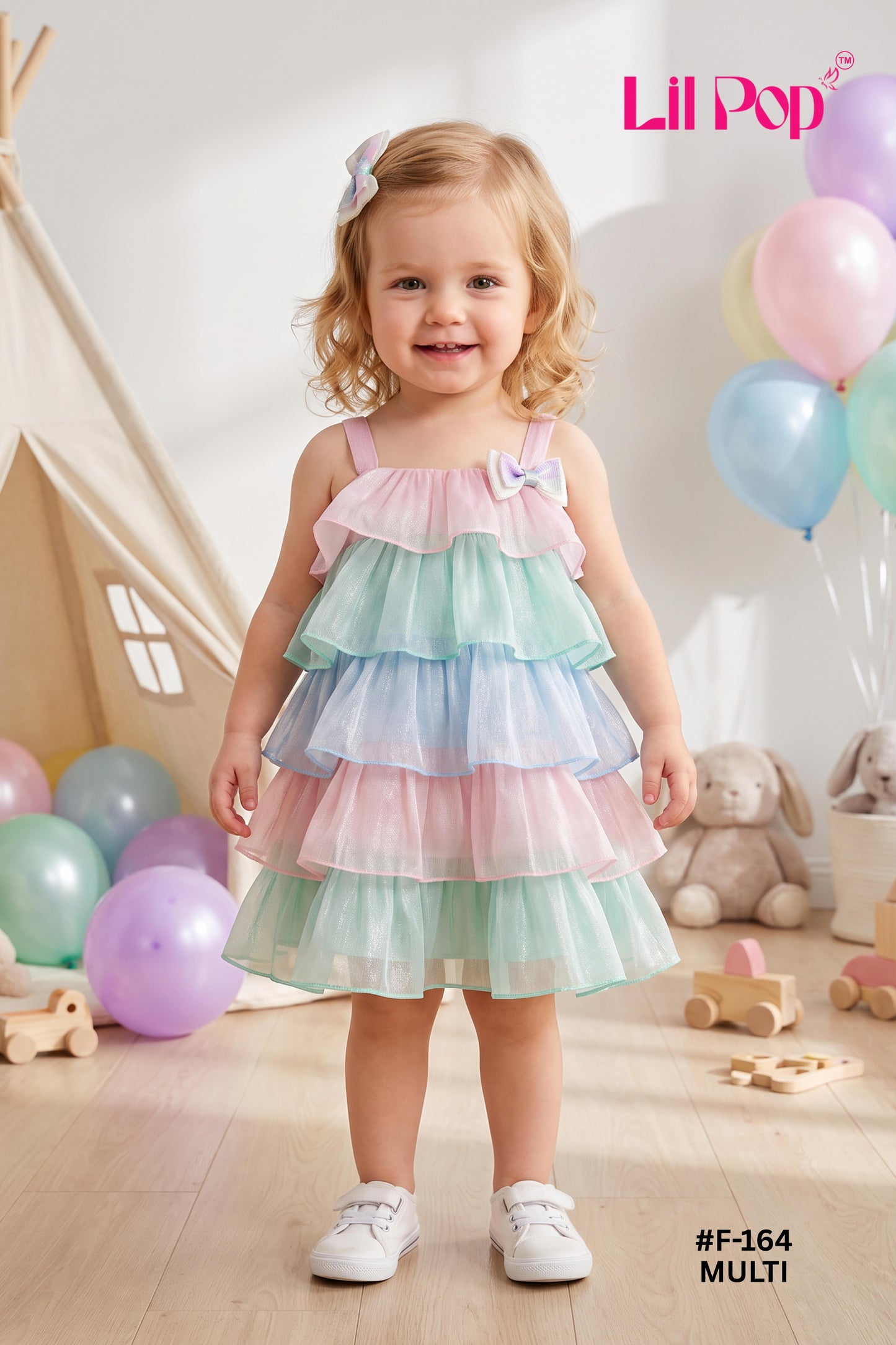 Girls Soft Tissue Multi Color Fancy Frock