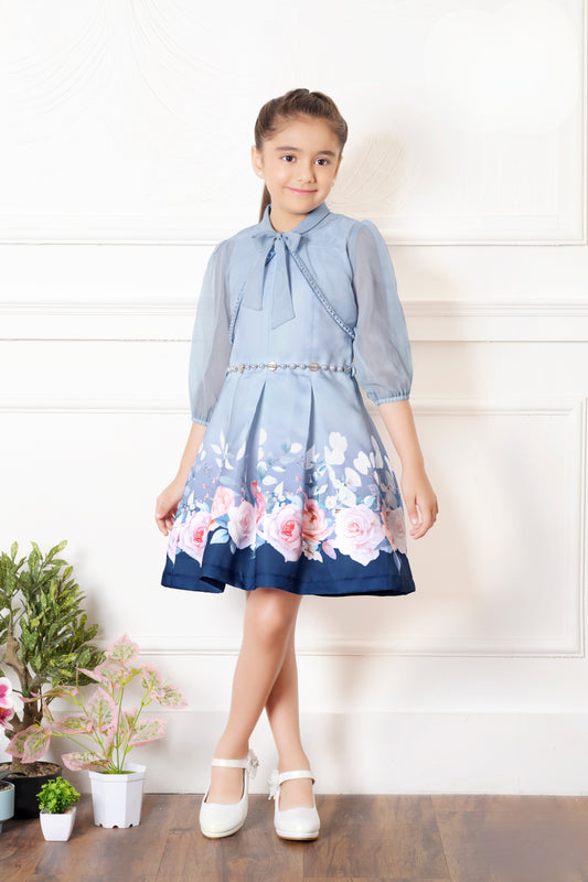 Tiny baby Sky Blue Tissue Satin Party Frock