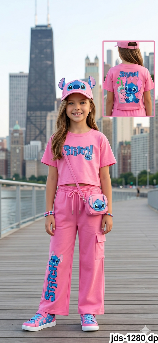 Girls Stitch Cartoon Bright Co-ord Set
