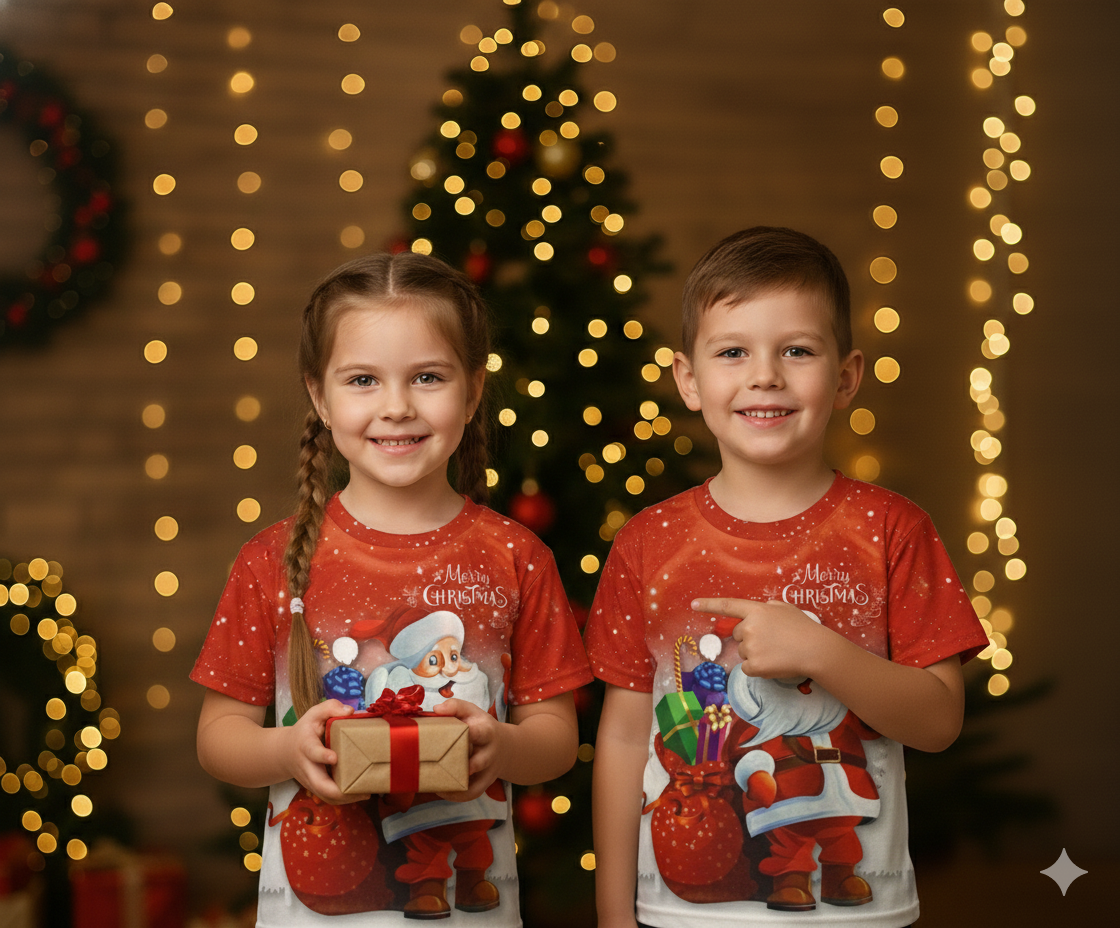 Santa Red Color Digital Print T-Shirt