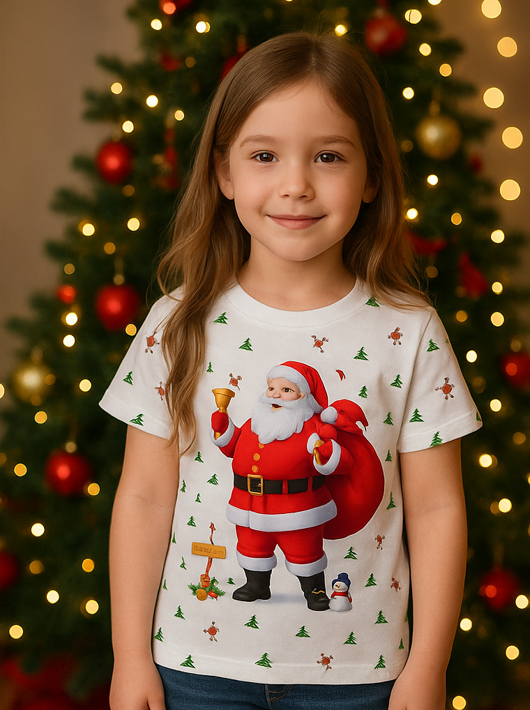 Santa White Digital Print T-Shirt