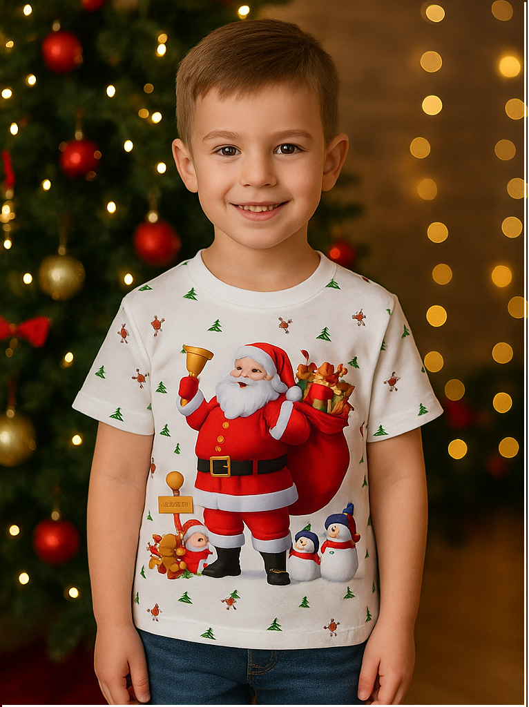 Santa White Digital Print T-Shirt