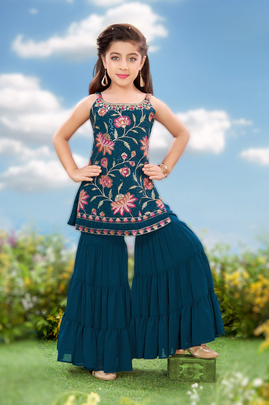 Era Blue Colour Sharara Set with Sequence Embroidery