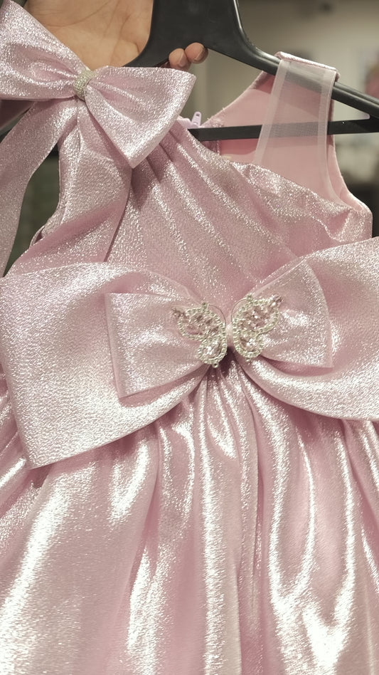 Girls Party Wear Pink Color Shimmer Gown