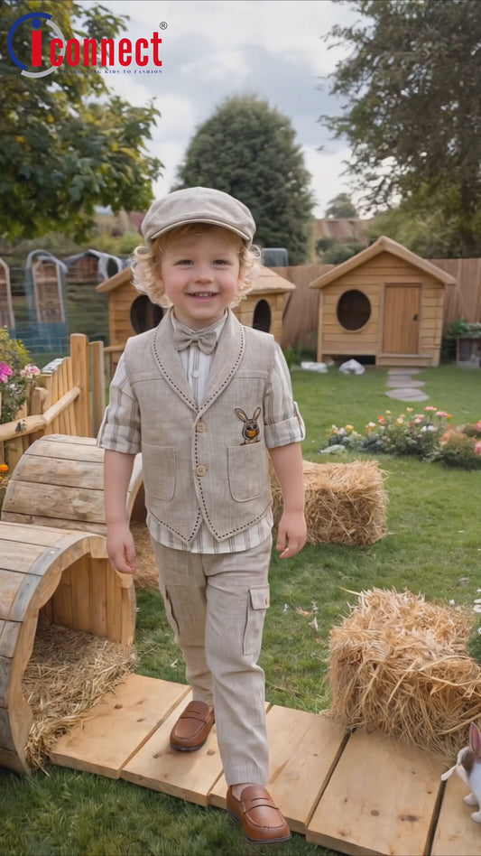 Boys Beige Color Waist Coat Party Wear Set