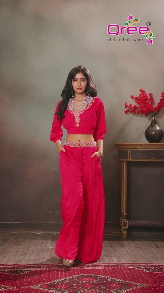 Girls Indo-Western Crop Top Palazzo Set
